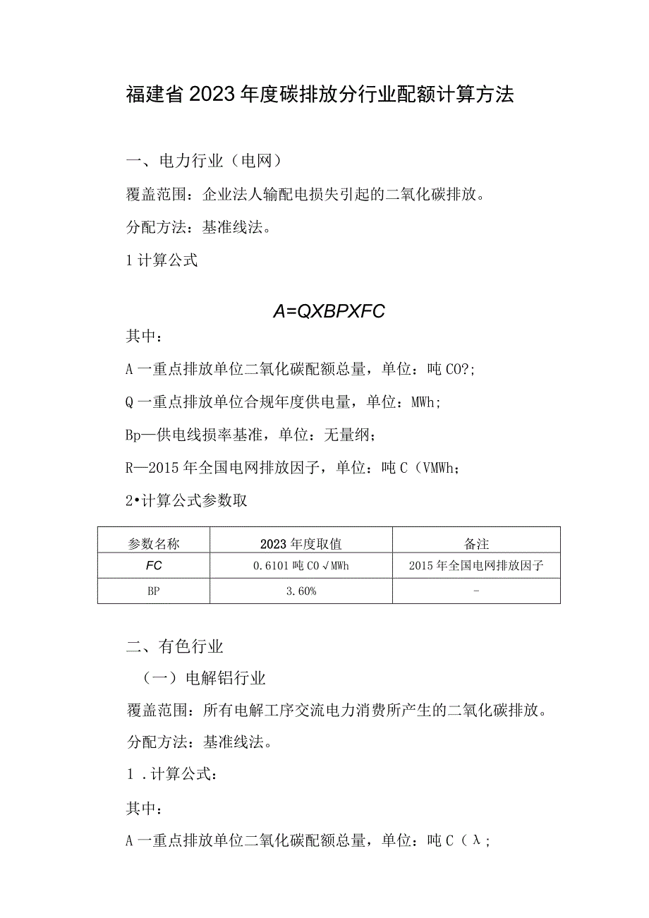 福建省2022年度碳排放分行业配额计算方法.docx_第1页