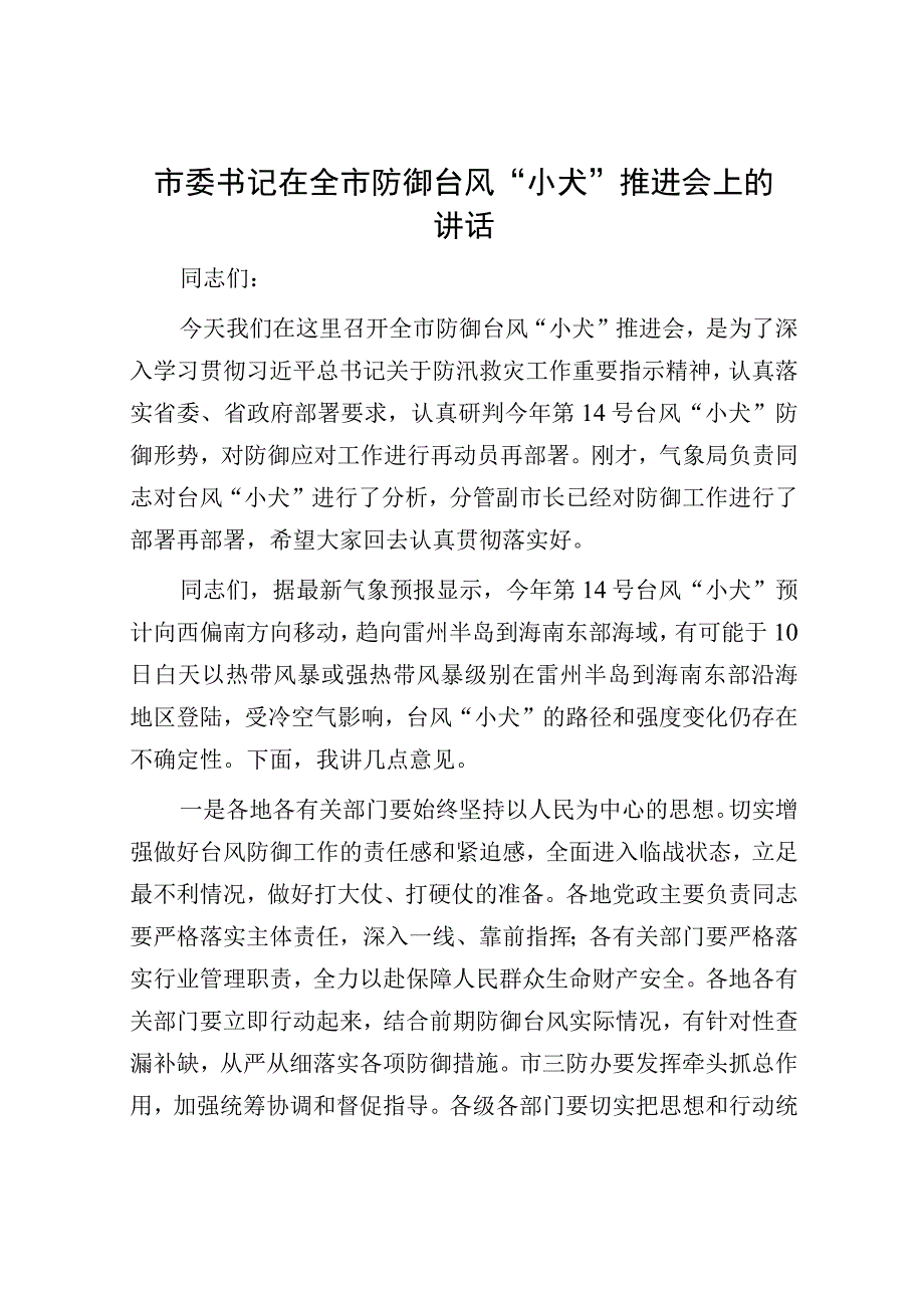 市委书记在全市防御台风.docx_第1页