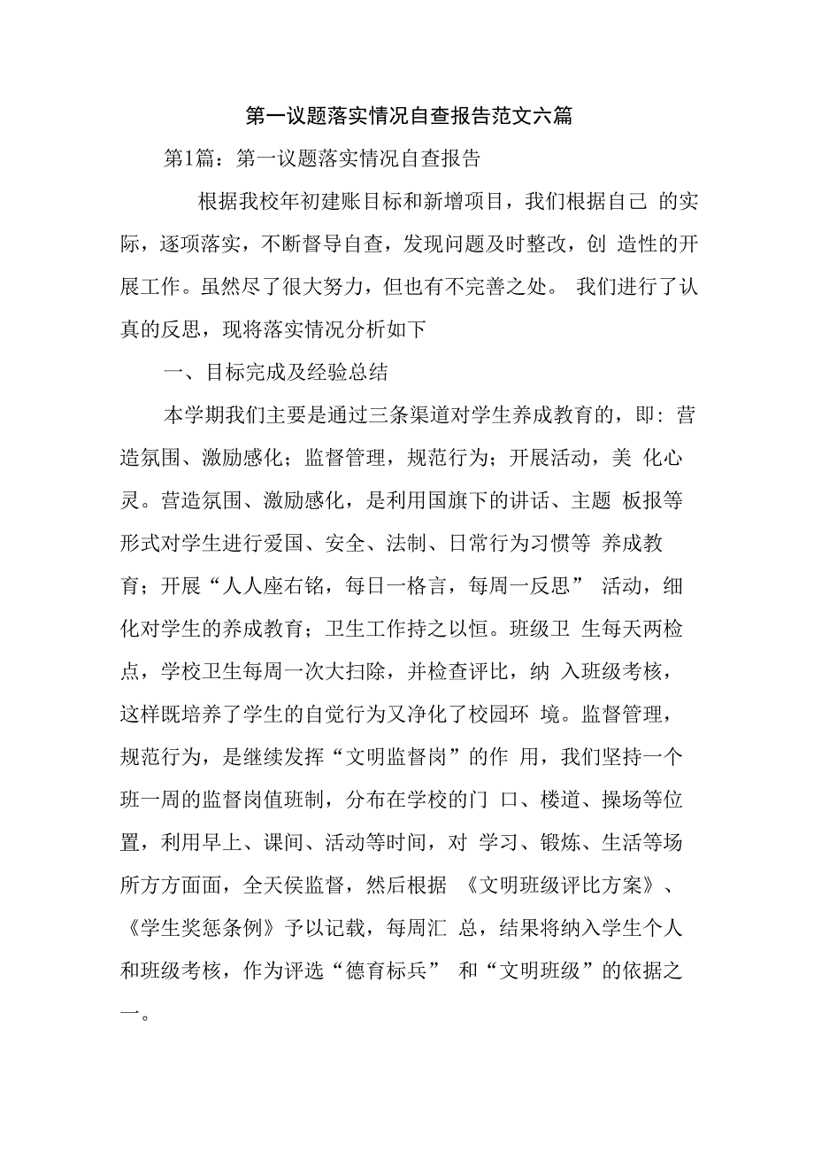 第一议题落实情况自查报告范文六篇.docx_第1页