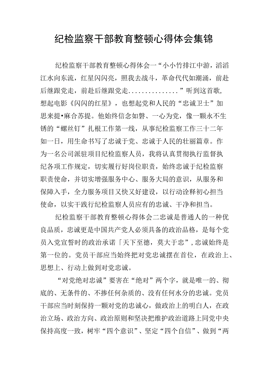 纪检监察干部教育整顿心得体会集锦.docx_第1页