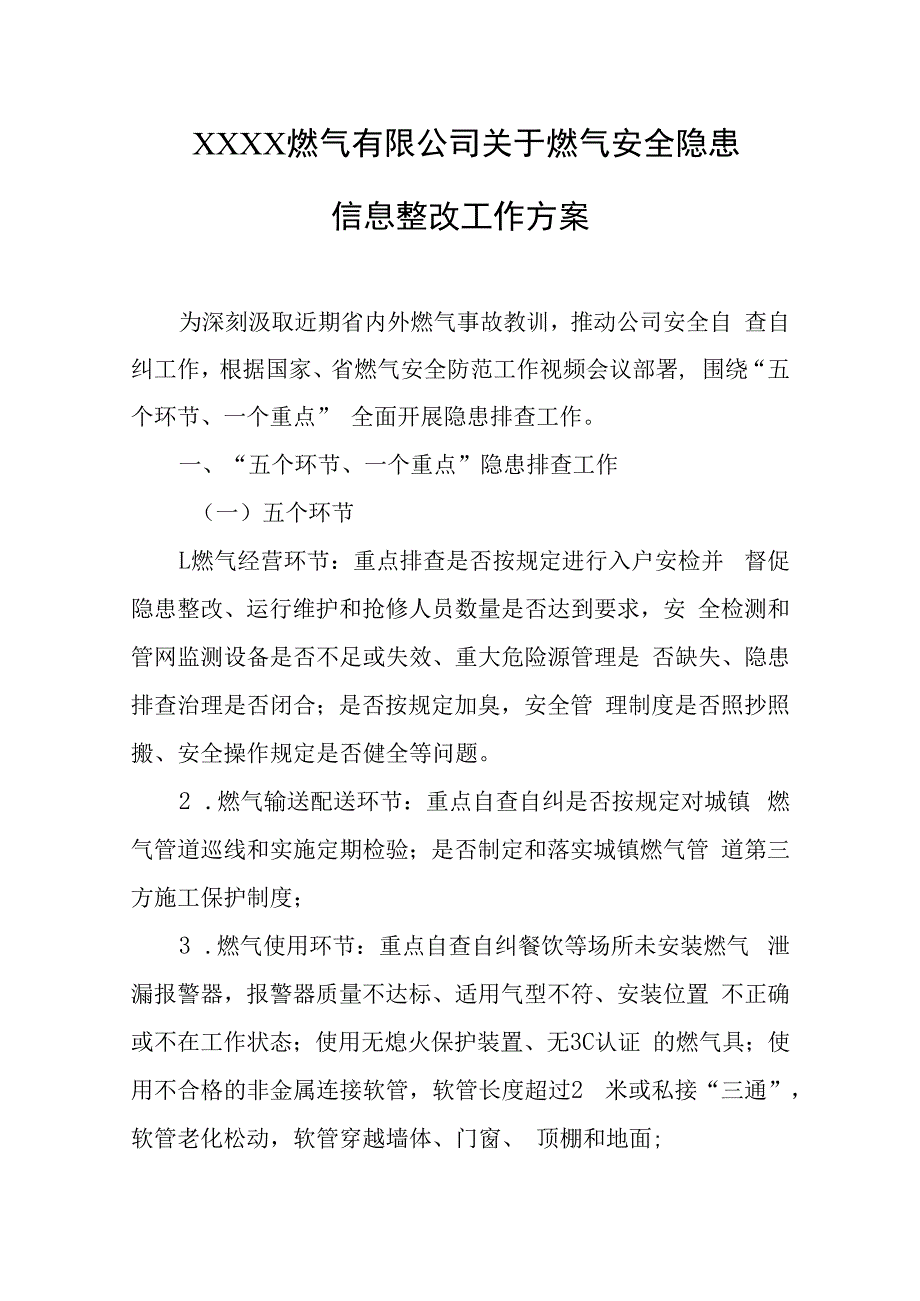 燃气有限公司关于燃气安全隐患信息整改工作方案.docx_第1页