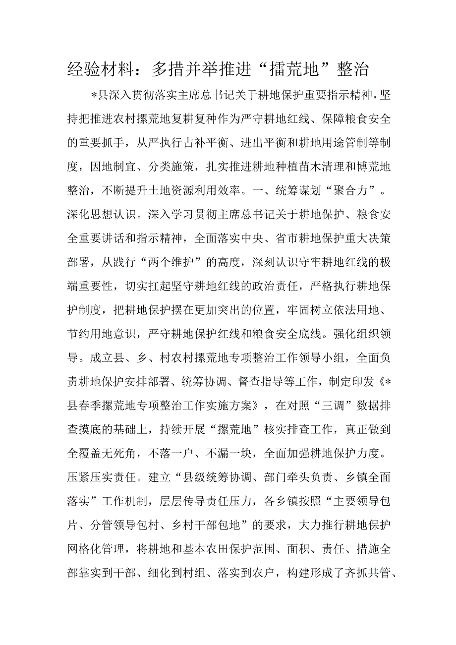 经验材料：多措并举推进“撂荒地”整治.docx_第1页