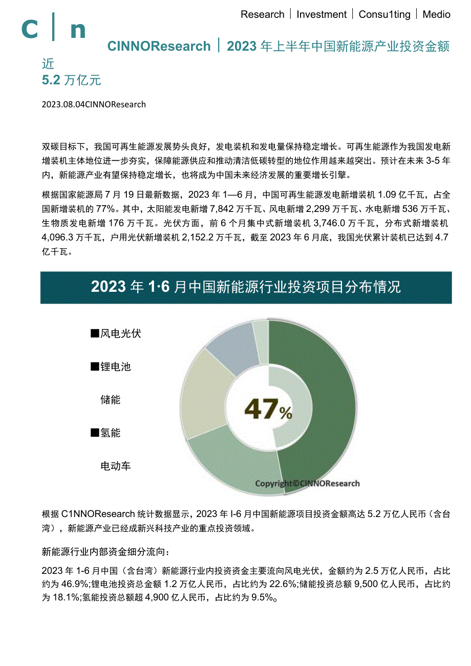 2023年上半年中国新能源产业投资金额近5.2万亿元.docx_第1页