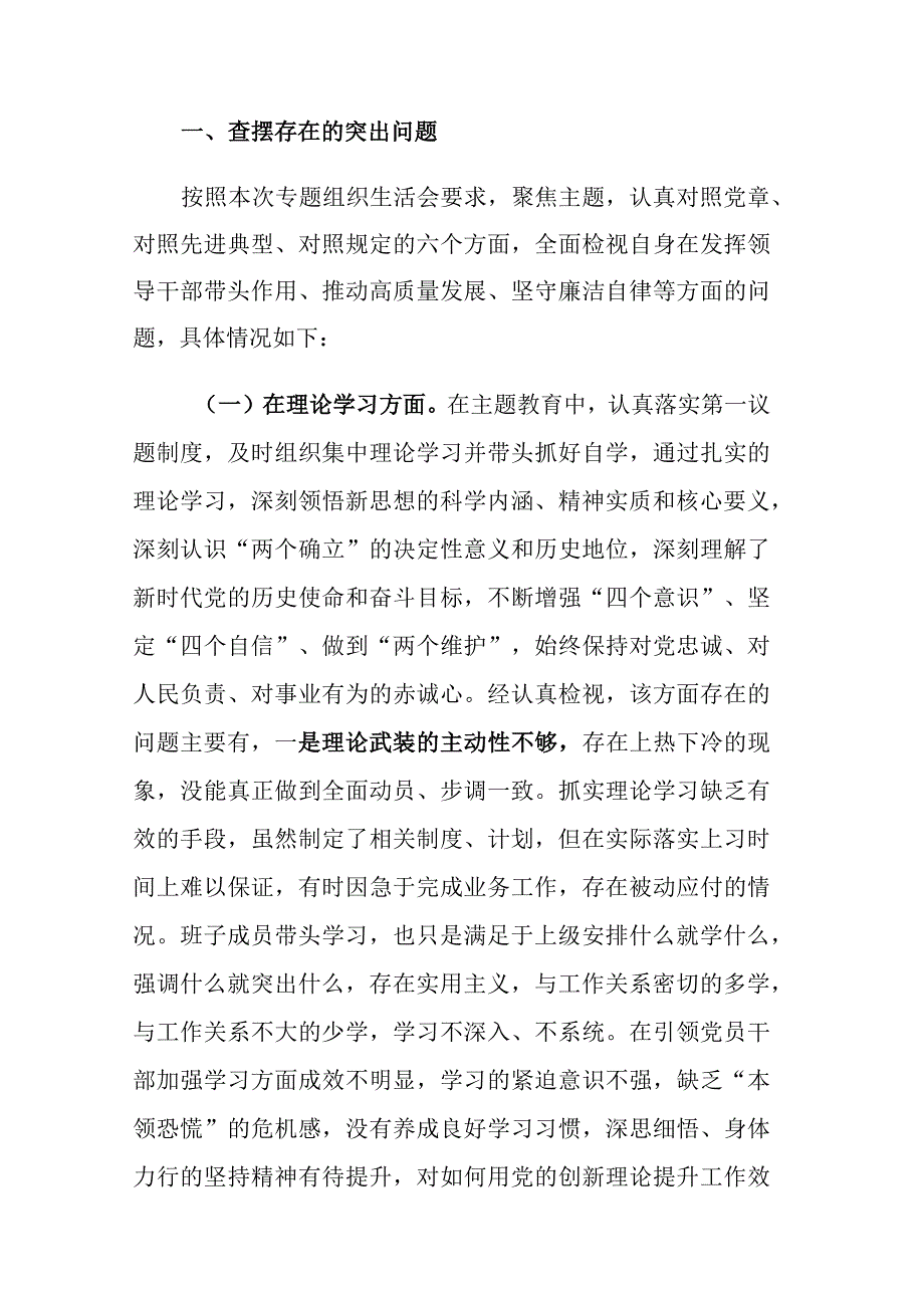 2023年主题教育专题会议个人（班子）检视剖析材料参考范文2篇.docx_第2页