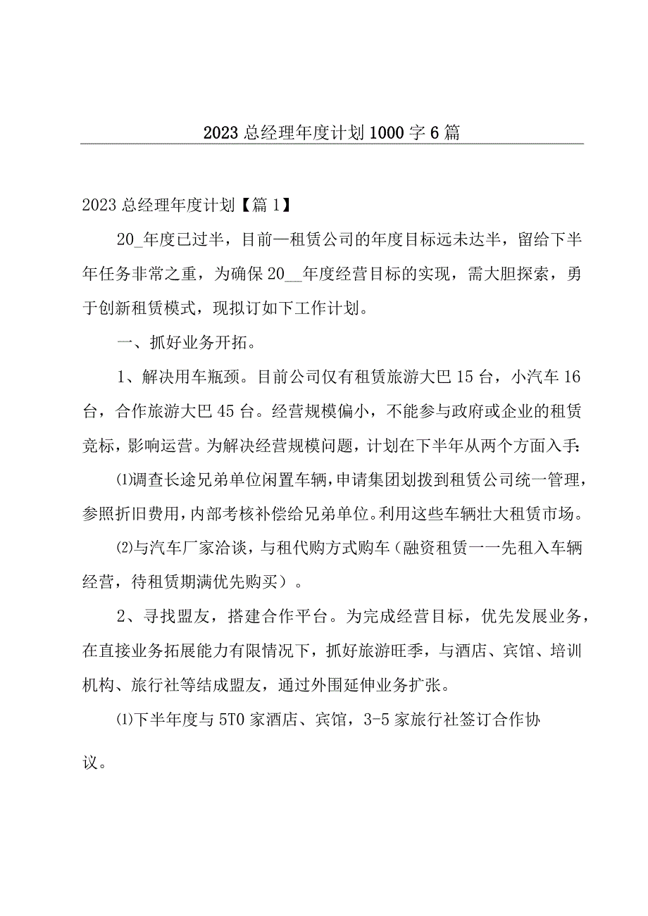 2023总经理年度计划1000字6篇.docx_第1页