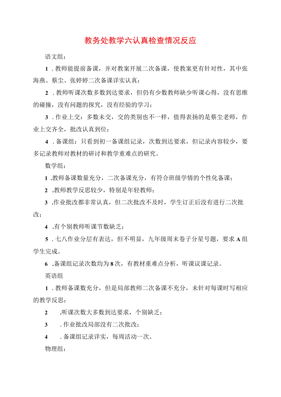 2023年教务处教学六认真检查情况反馈.docx_第1页