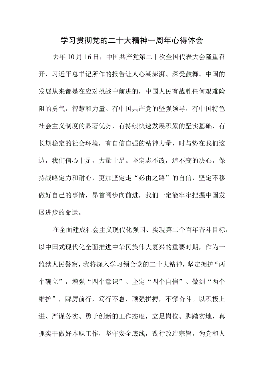 2023年公安民警学习贯彻《党的二十大精神》一周年个人心得体会合计5份.docx_第1页