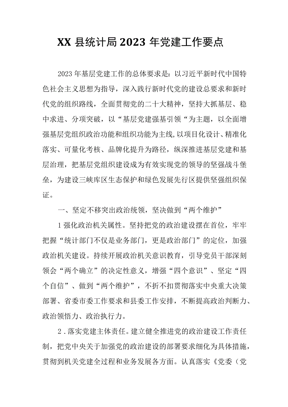 XX县统计局2023年党建工作要点.docx_第1页