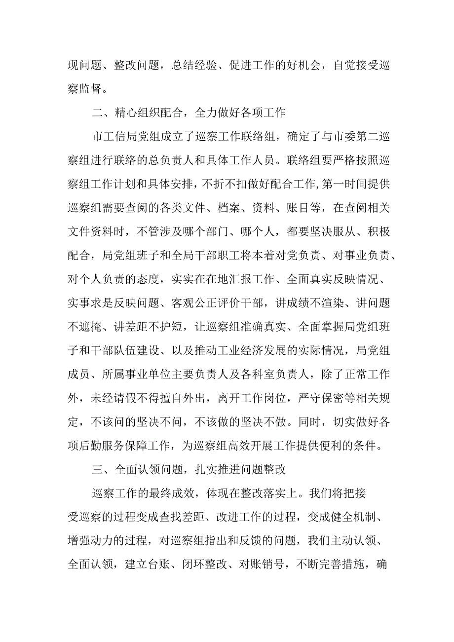 党组书记在市委巡察组巡察工信局党组班子的表态发言.docx_第2页