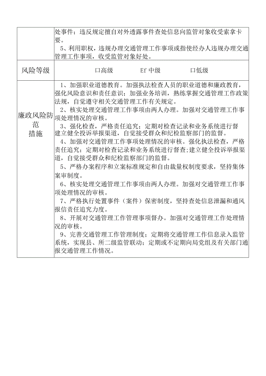 X县公安部门交通管理大队队长个人岗位廉政风险点排查登记表.docx_第2页