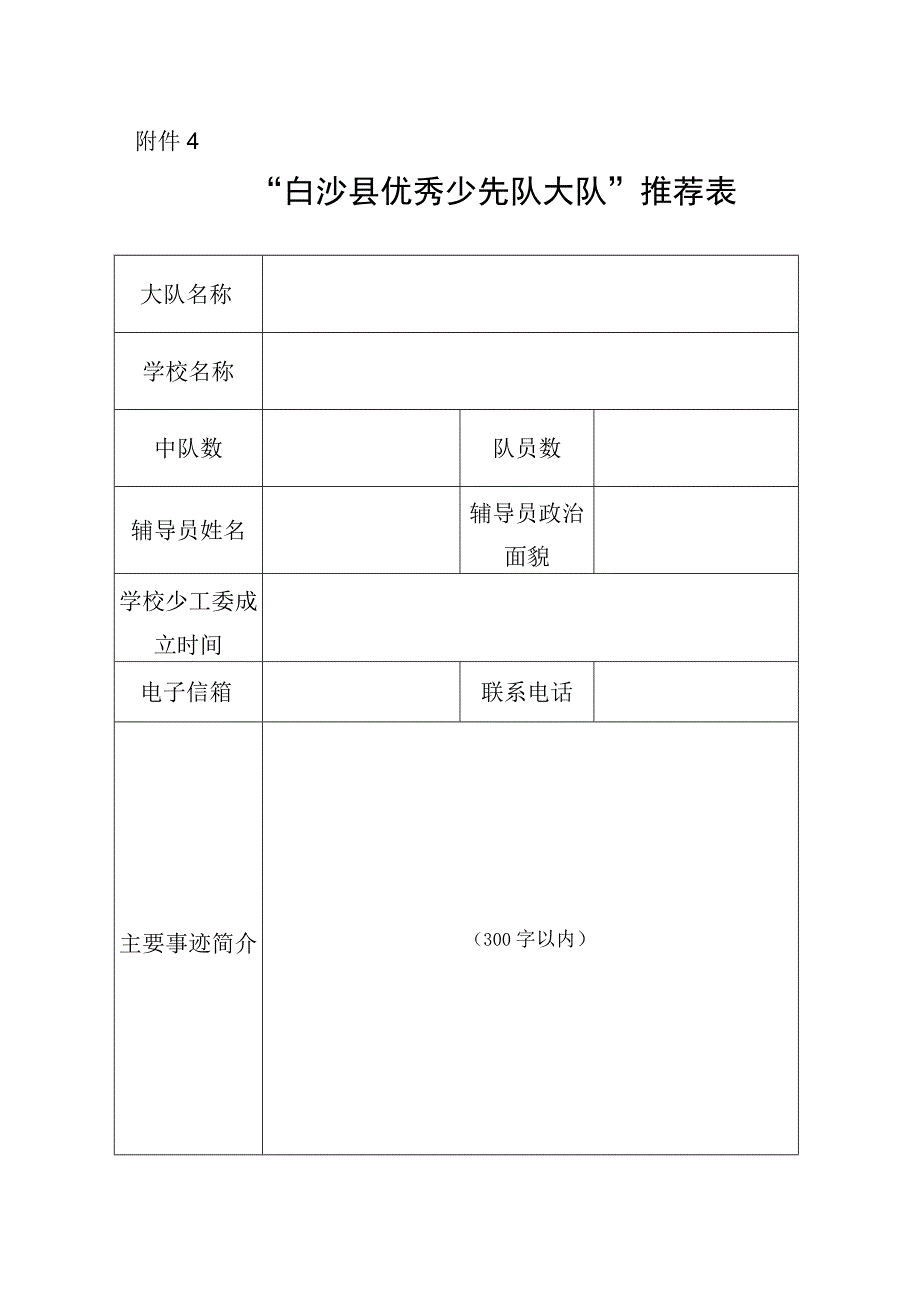 “白沙县优秀少先队大队”推荐表.docx_第1页