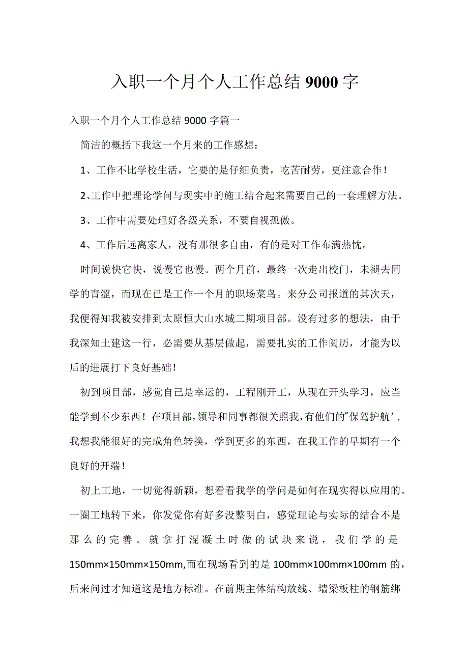 入职一个月个人工作总结9000字.docx_第1页