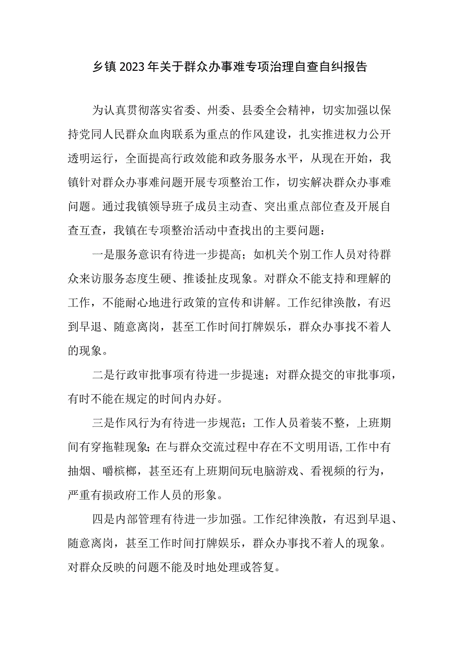 乡镇2023年关于群众办事难专项治理自查自纠报告和某局群众办事难问题专项整治工作自查报告.docx_第2页