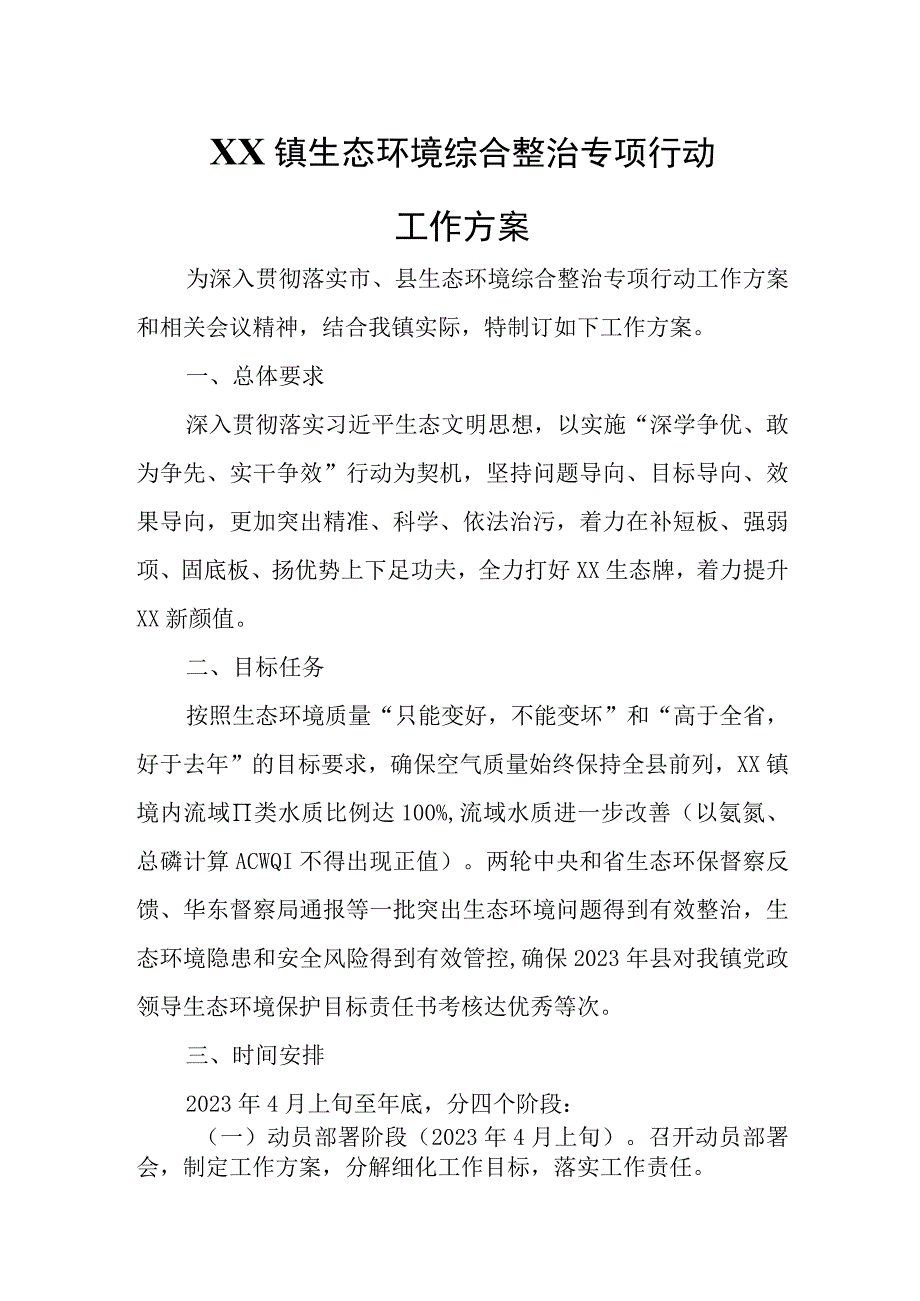 XX镇生态环境综合整治专项行动工作方案.docx_第1页