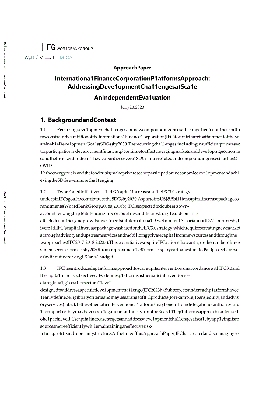 【行业研报】世界银行-国际金融公司平台方法：大规模应对发展挑战——独立评估（方法文件）（英）-202.docx_第1页