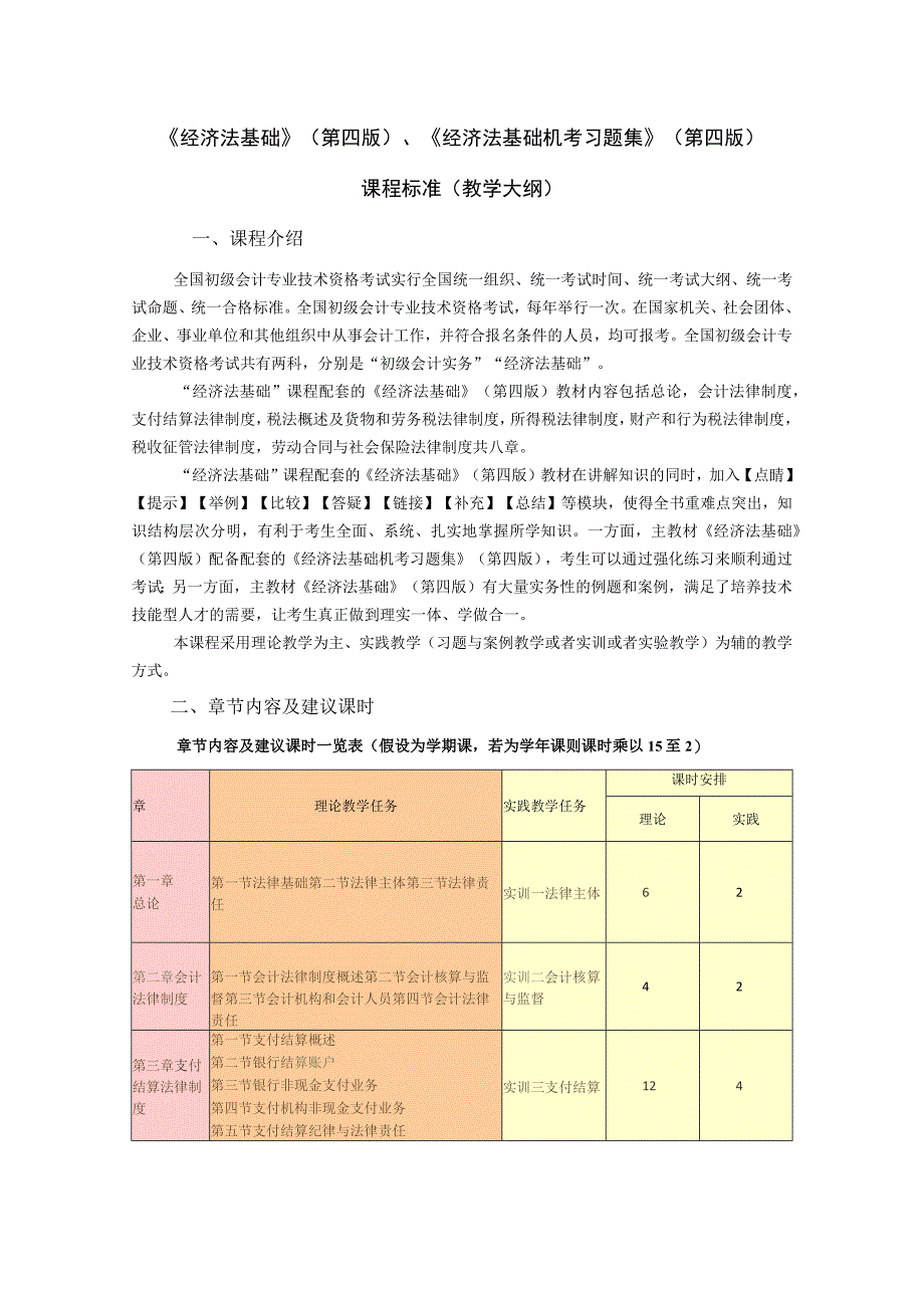 《经济法基础》（第四版）课程标准（教学大纲）.docx_第1页