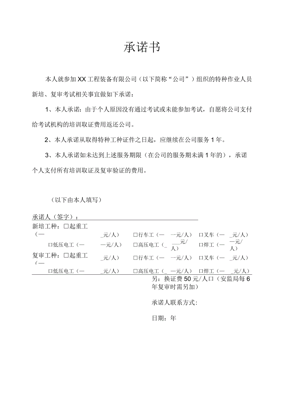 个人承担费用承诺书.docx_第1页