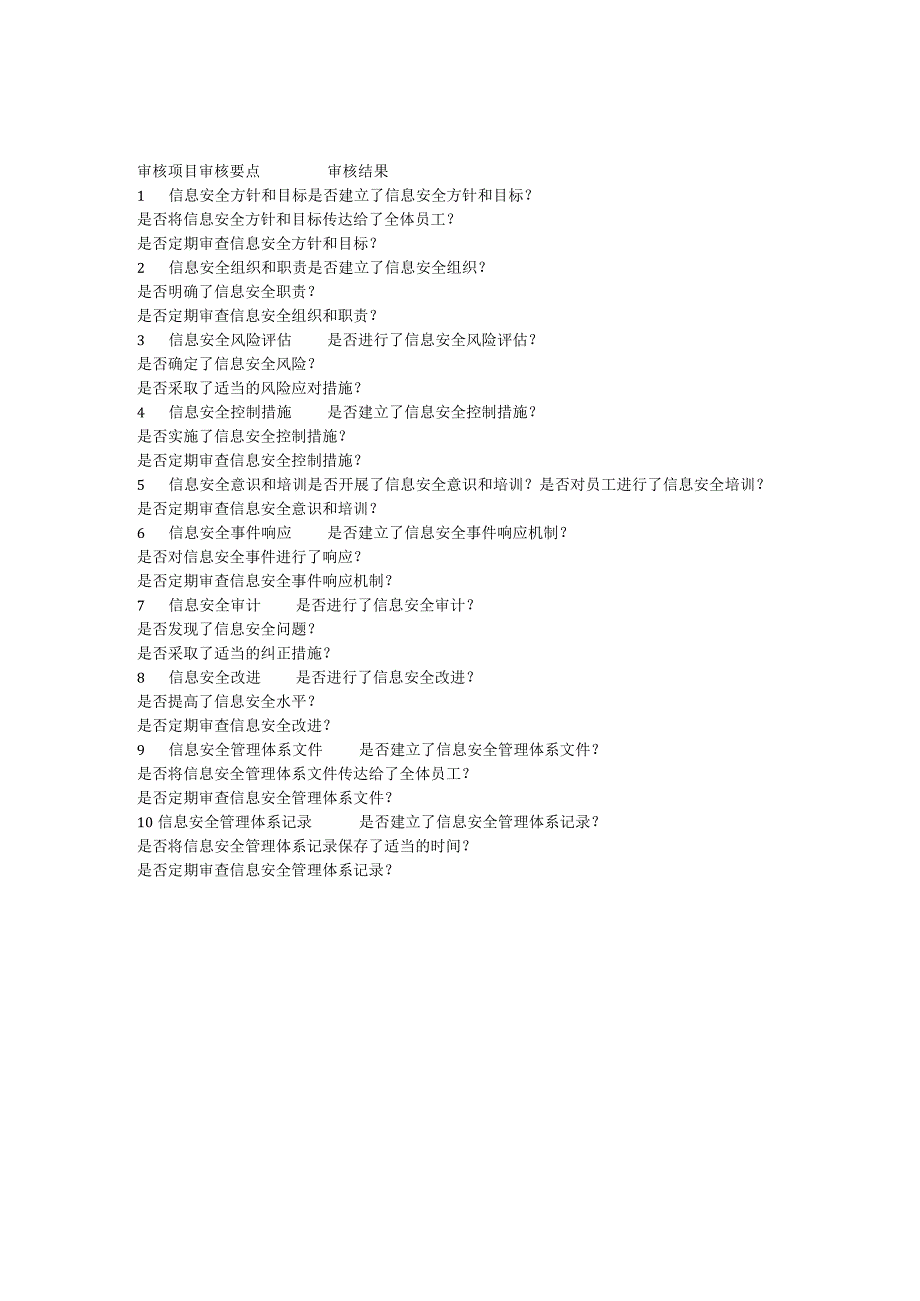 信息安全管理体系审核检查表.docx_第1页