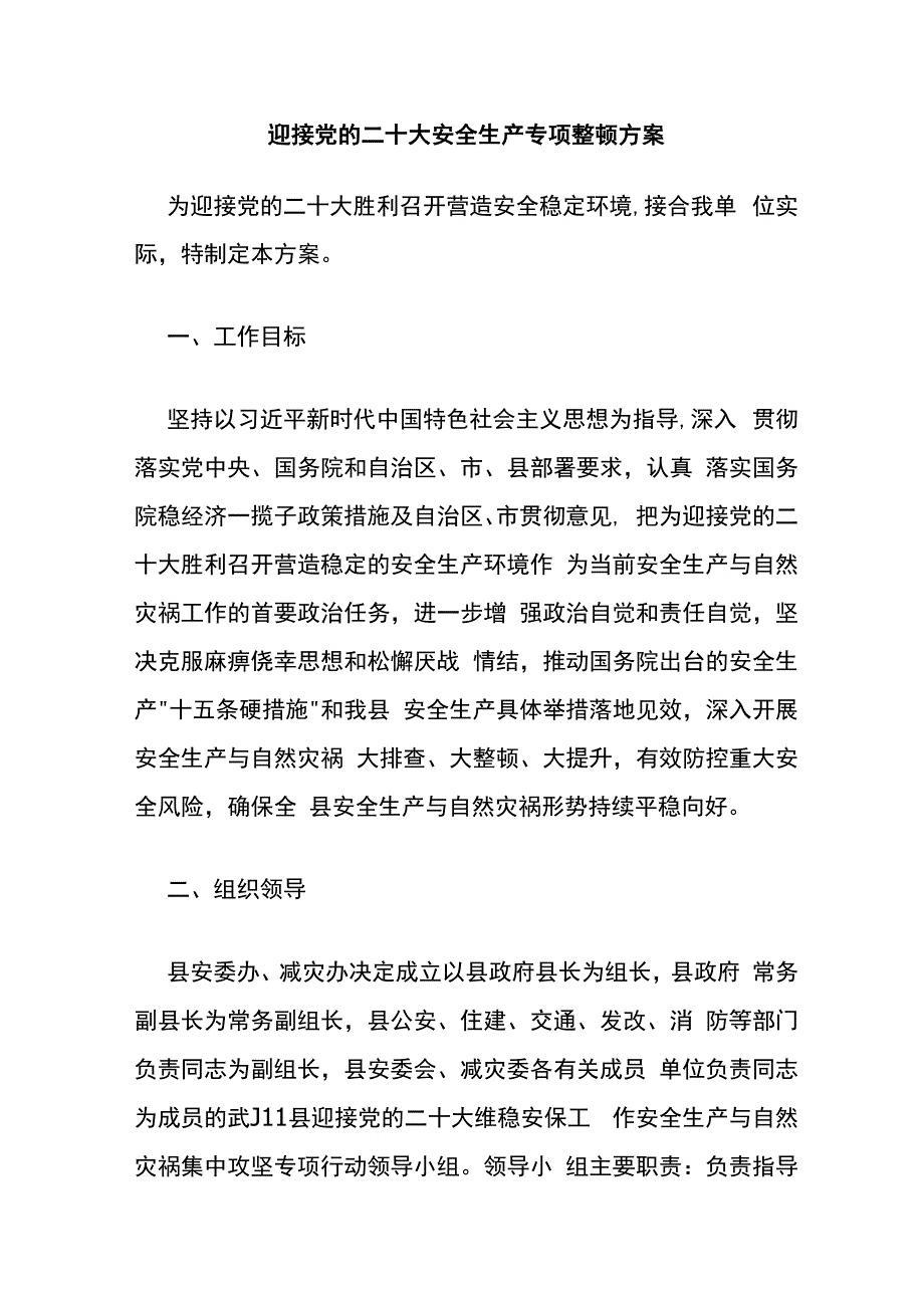 迎接党的二十大安全生产专项整治方案.docx_第1页