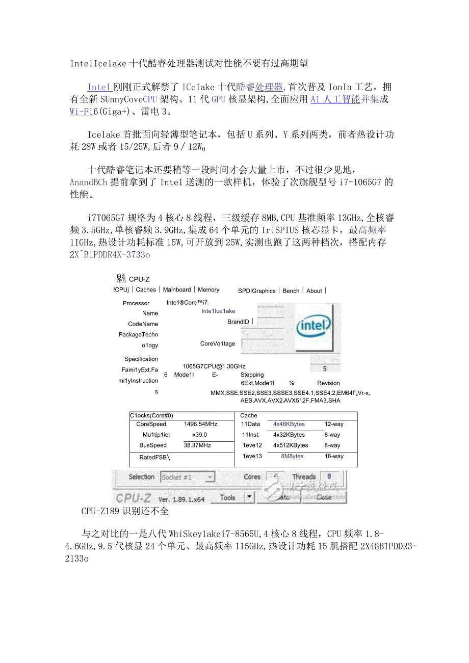 IntelIceLake十代酷睿处理器测试 对性能不要有过高期望.docx_第1页