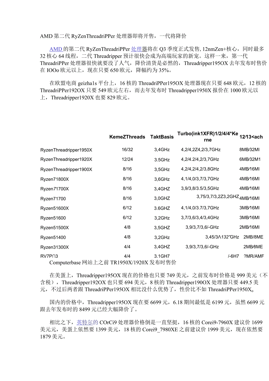 AMD第二代Ryzen Threadripper处理器即将开售一代将降价.docx_第1页