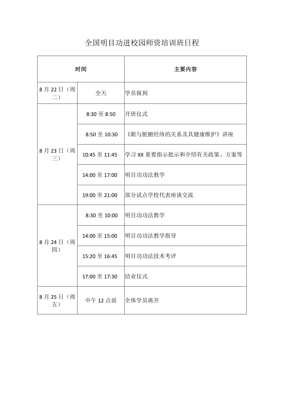 全国明目功进校园师资培训班日程.docx_第1页