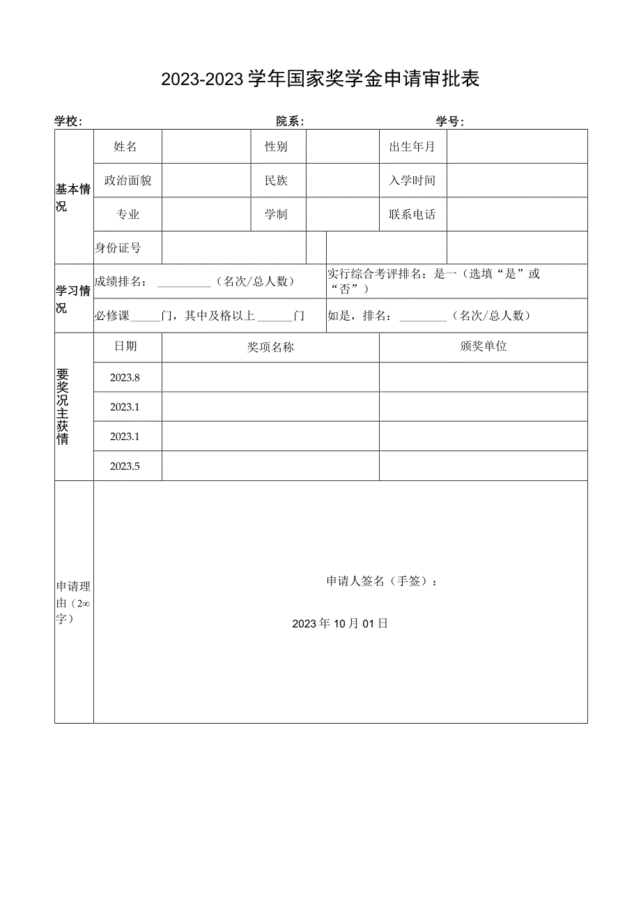 2021—2022学年国家奖学金申请审批表.docx_第1页