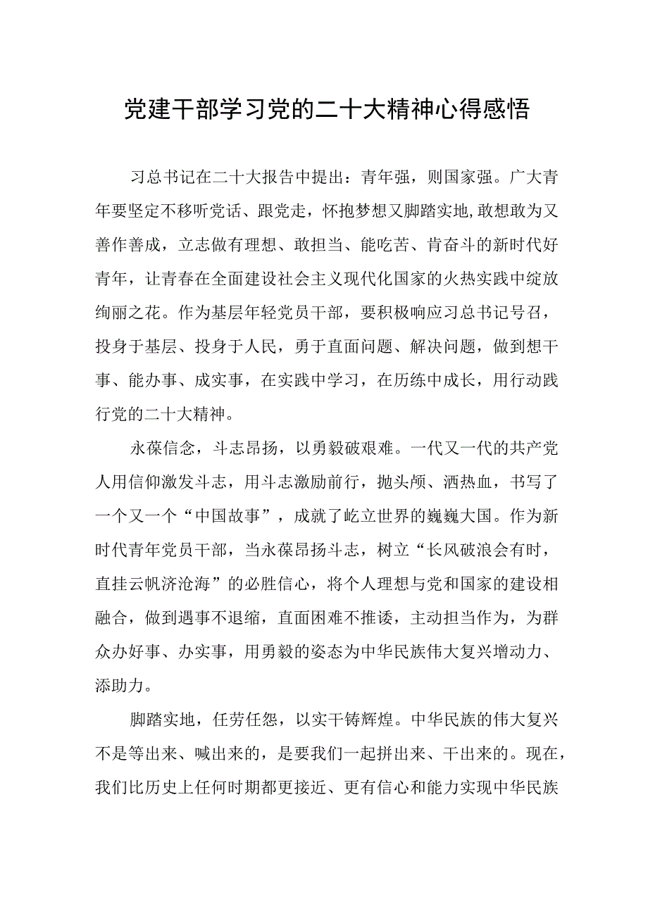 党建干部学习党的二十大精神心得感悟.docx_第1页