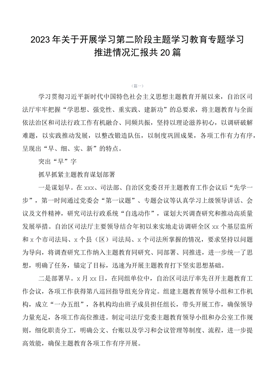 2023年关于开展学习第二阶段主题学习教育专题学习推进情况汇报共20篇.docx_第1页