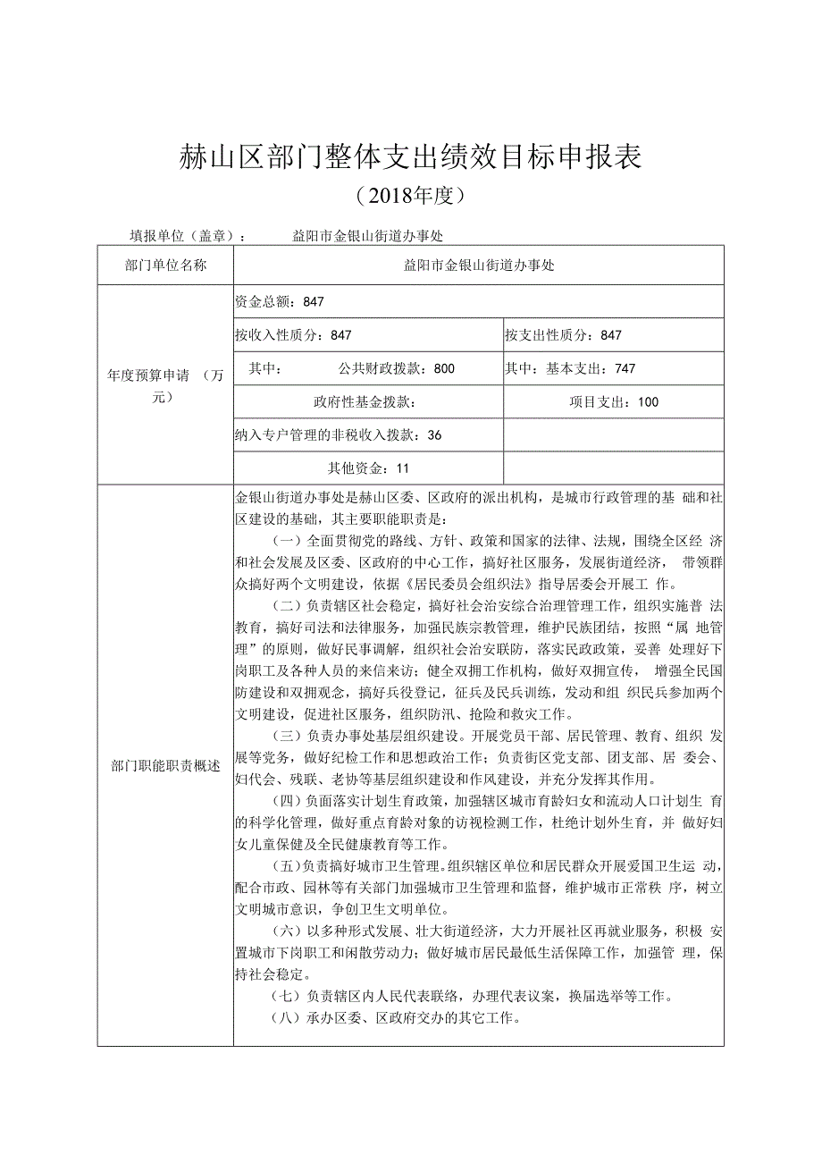 赫山区部门整体支出绩效目标申报018年度.docx_第1页