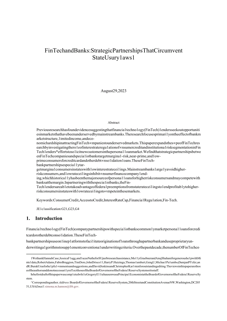 【市场报告】美联储-金融科技和银行：规避国家高利贷法的战略伙伴关系（英）-2023.8_市场营销策划.docx_第2页