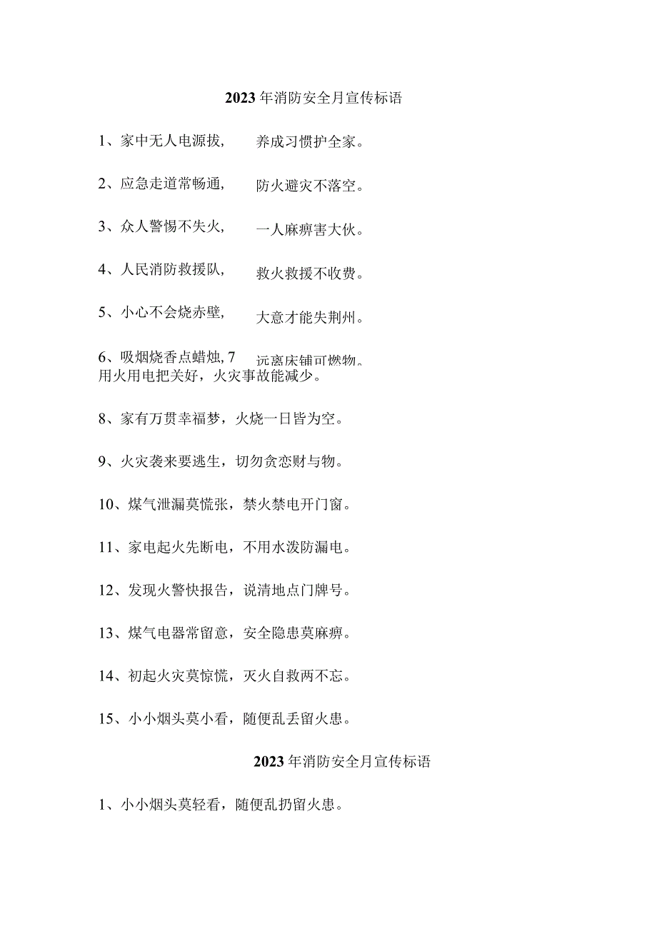 2023年国企单位消防安全月宣传活动标语 汇编4份.docx_第1页