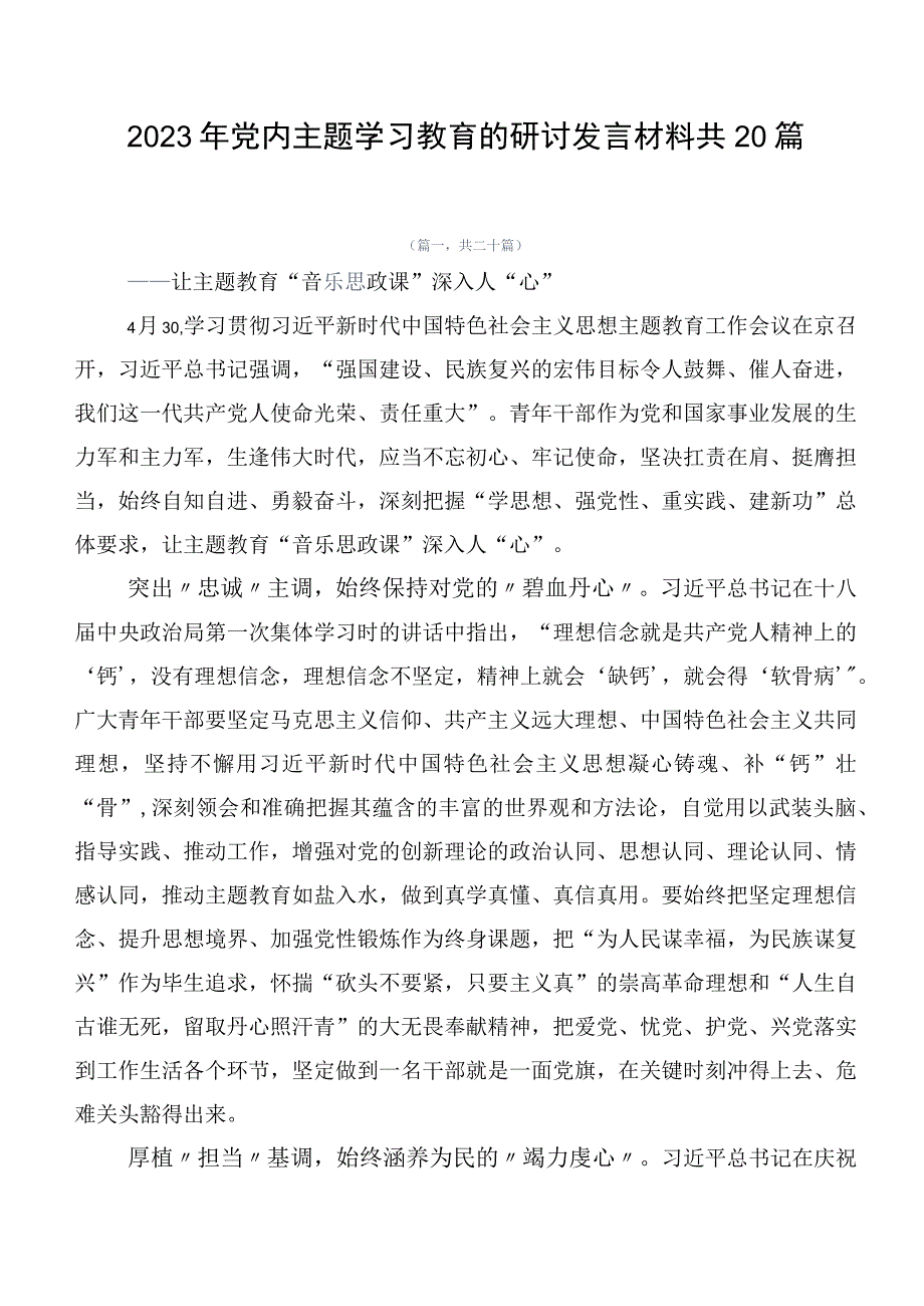 2023年党内主题学习教育的研讨发言材料共20篇.docx_第1页