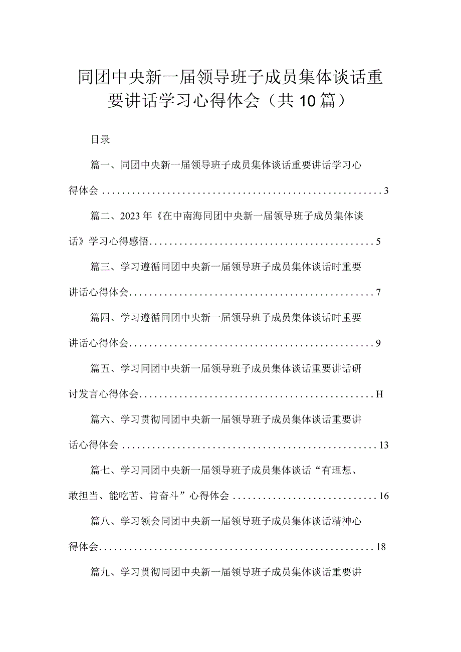 2023同团中央新一届领导班子成员集体谈话重要讲话学习心得体会（共10篇）.docx_第1页