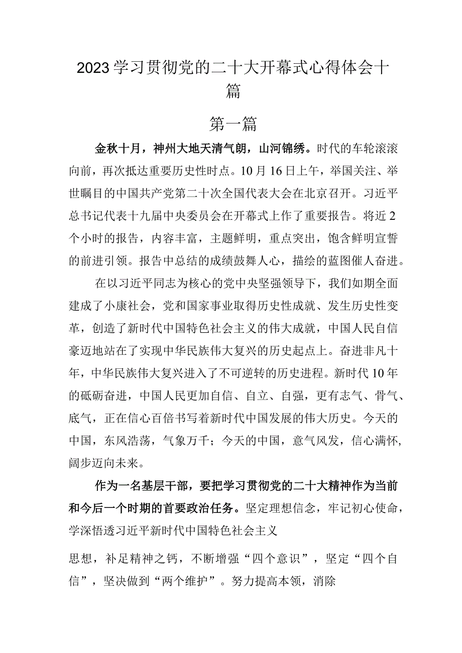 2022学习贯彻党的二十大开幕式心得体会十篇.docx_第1页