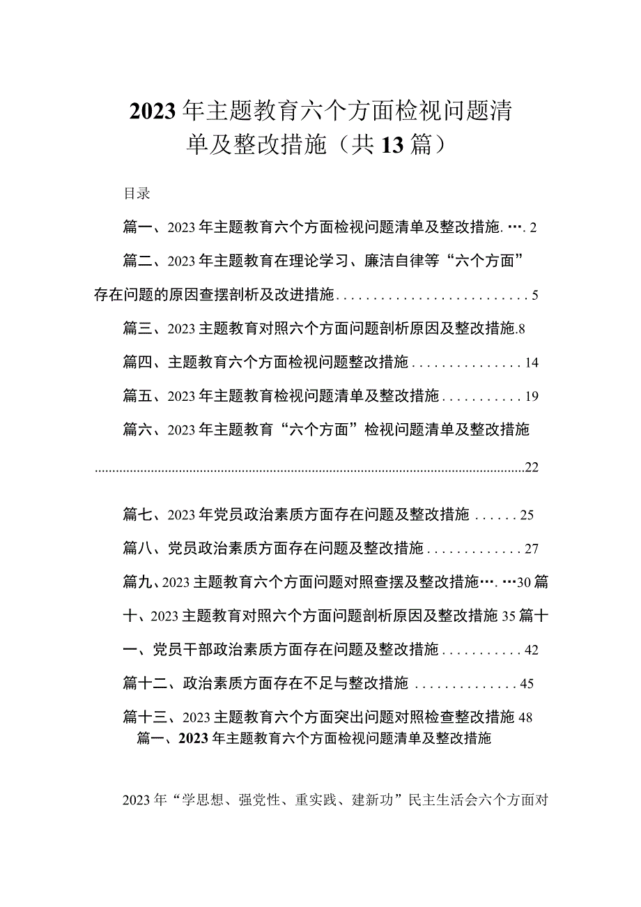 2023年主题教育六个方面检视问题清单及整改措施（共13篇）.docx_第1页