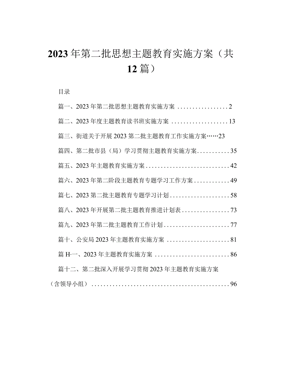 2023年第二批思想主题教育实施方案最新版12篇合辑.docx_第1页