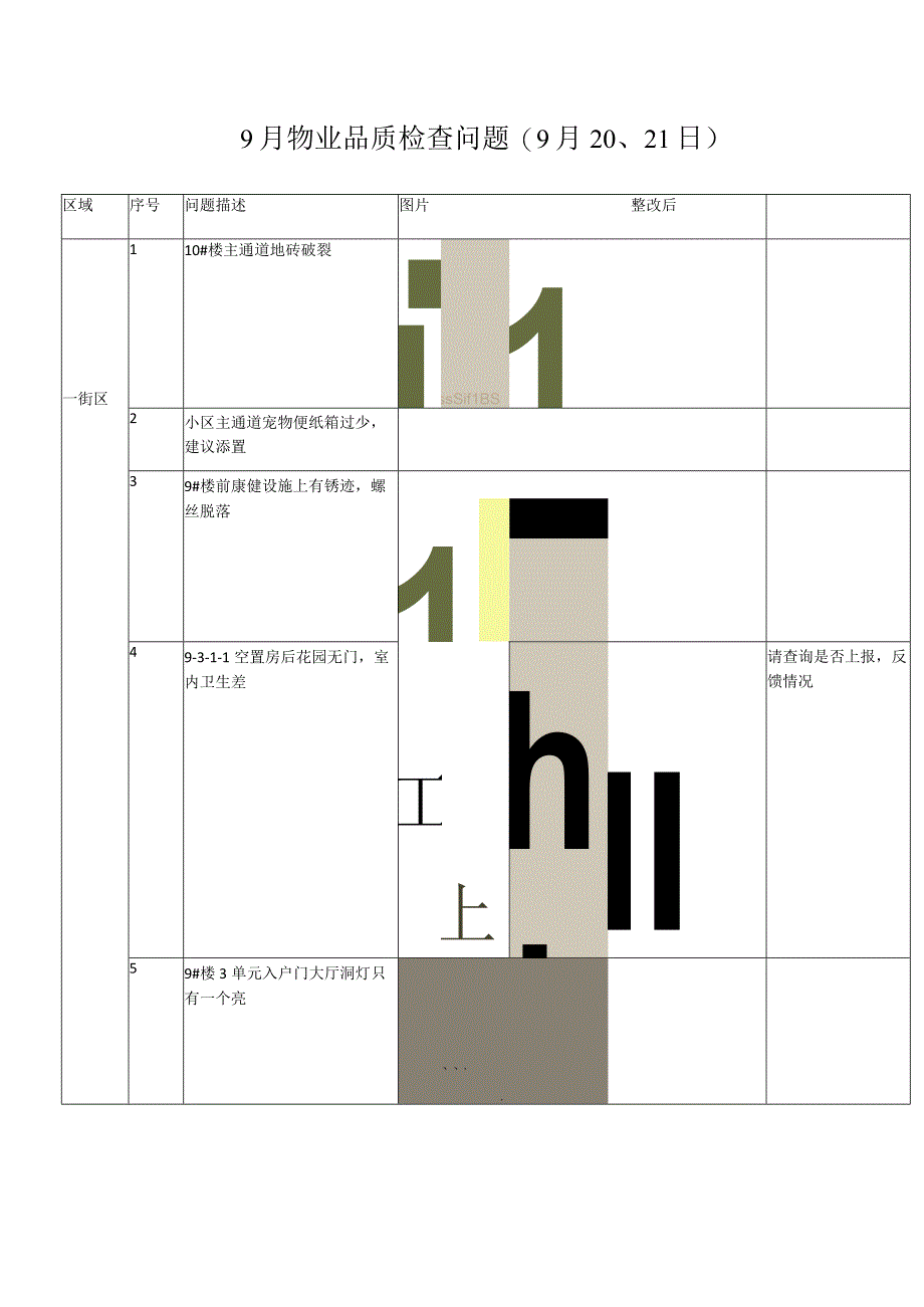 9月（20-21日）地产品质检查问题.docx_第1页