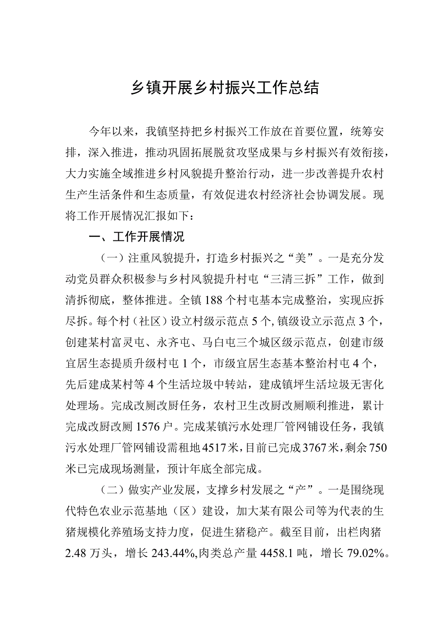 2023年乡镇开展乡村振兴工作总结.docx_第1页