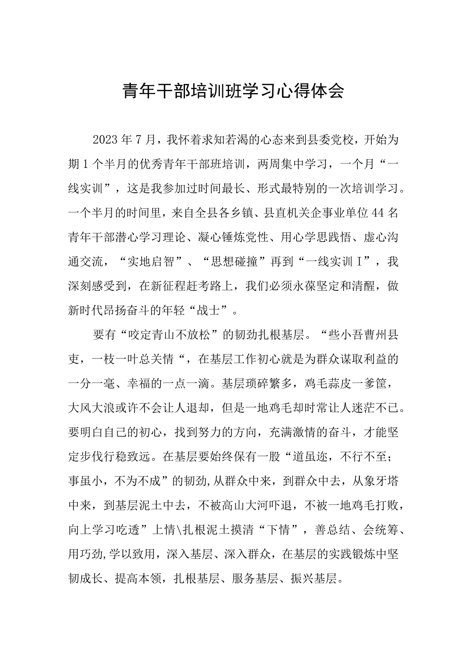 2023年优秀青年干部培训班学习心得体会.docx_第1页