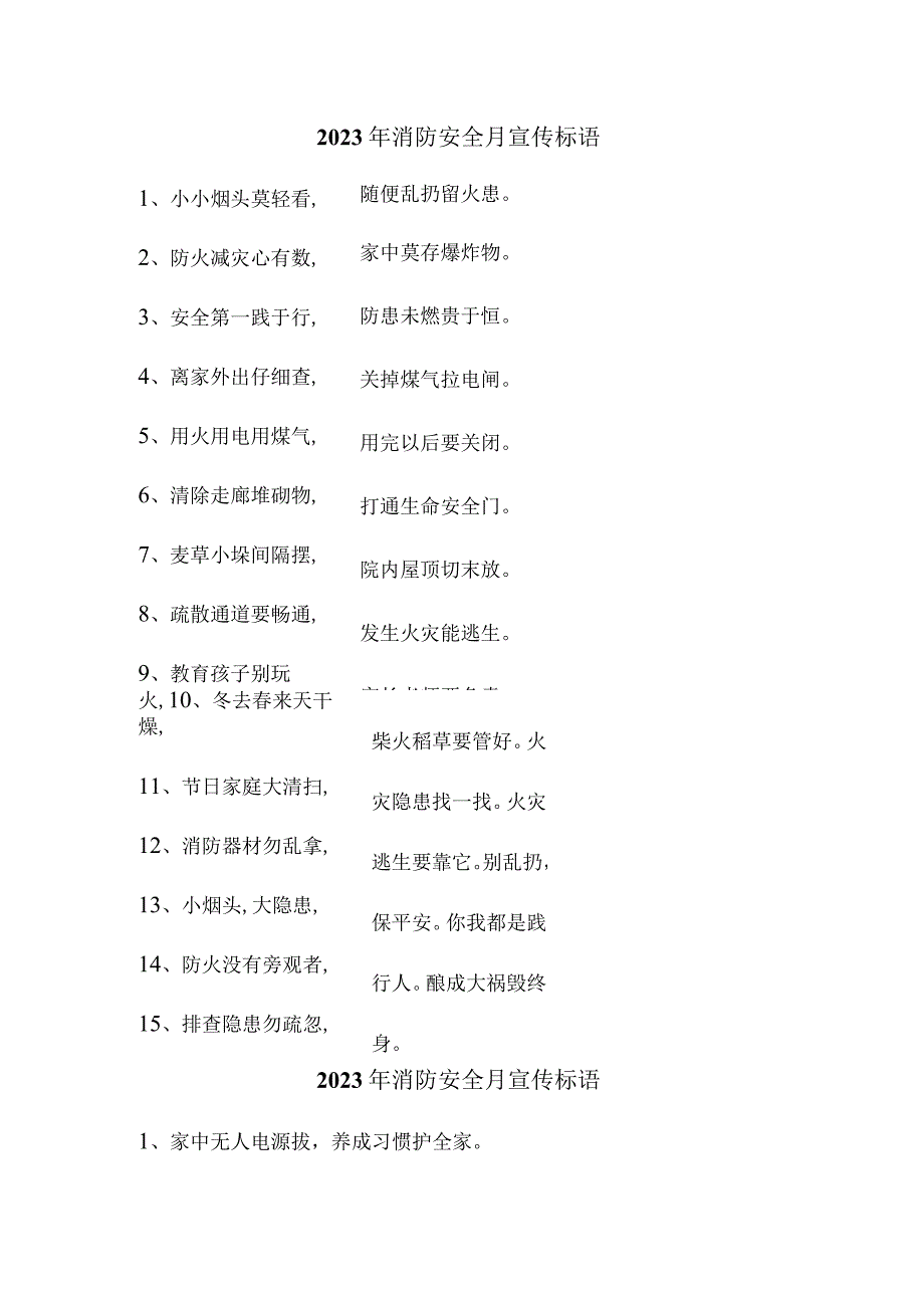 2023年民营企业消防安全月宣传活动标语 （汇编4份）.docx_第1页