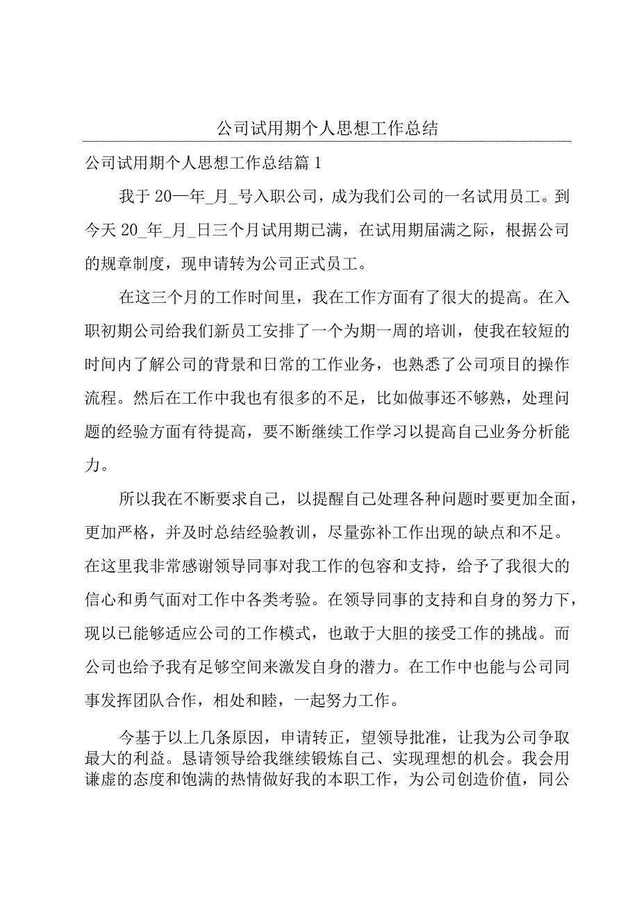 公司试用期个人思想工作总结.docx_第1页