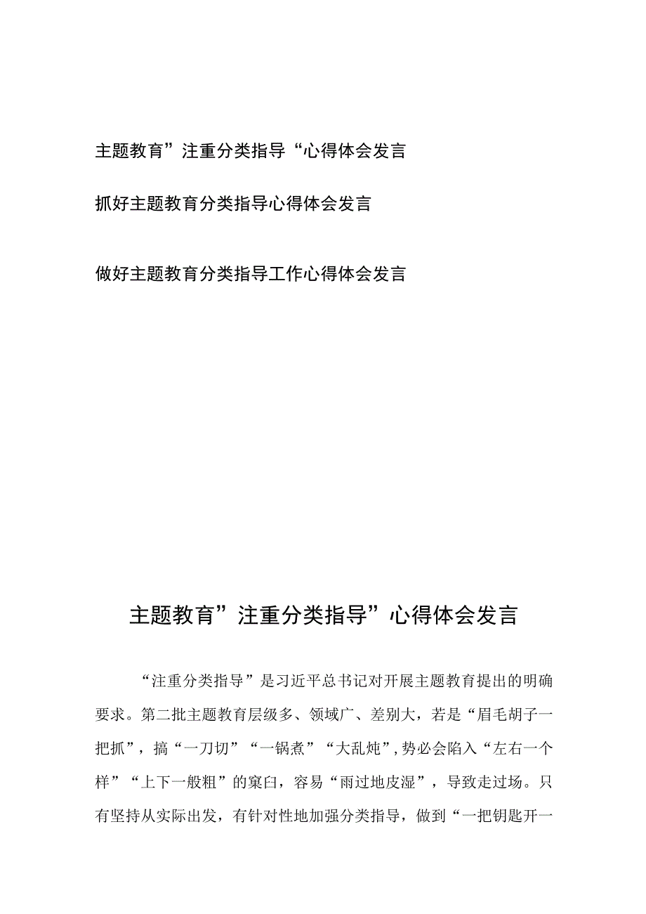 主题教育“注重分类指导”心得体会发言3篇.docx_第1页