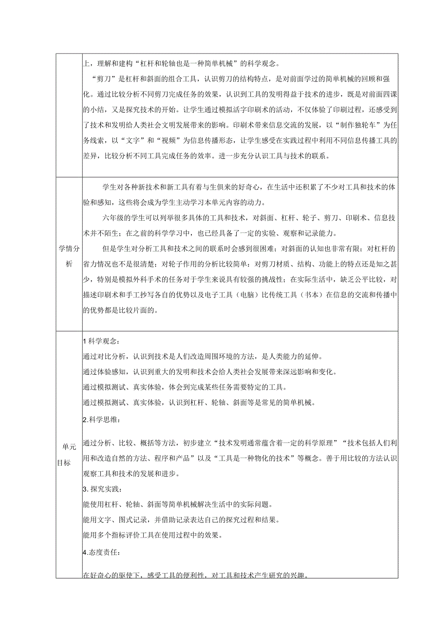 【大单元整体教学】教科版科学六上第三单元《工具与技术》单元整体分析.docx_第2页