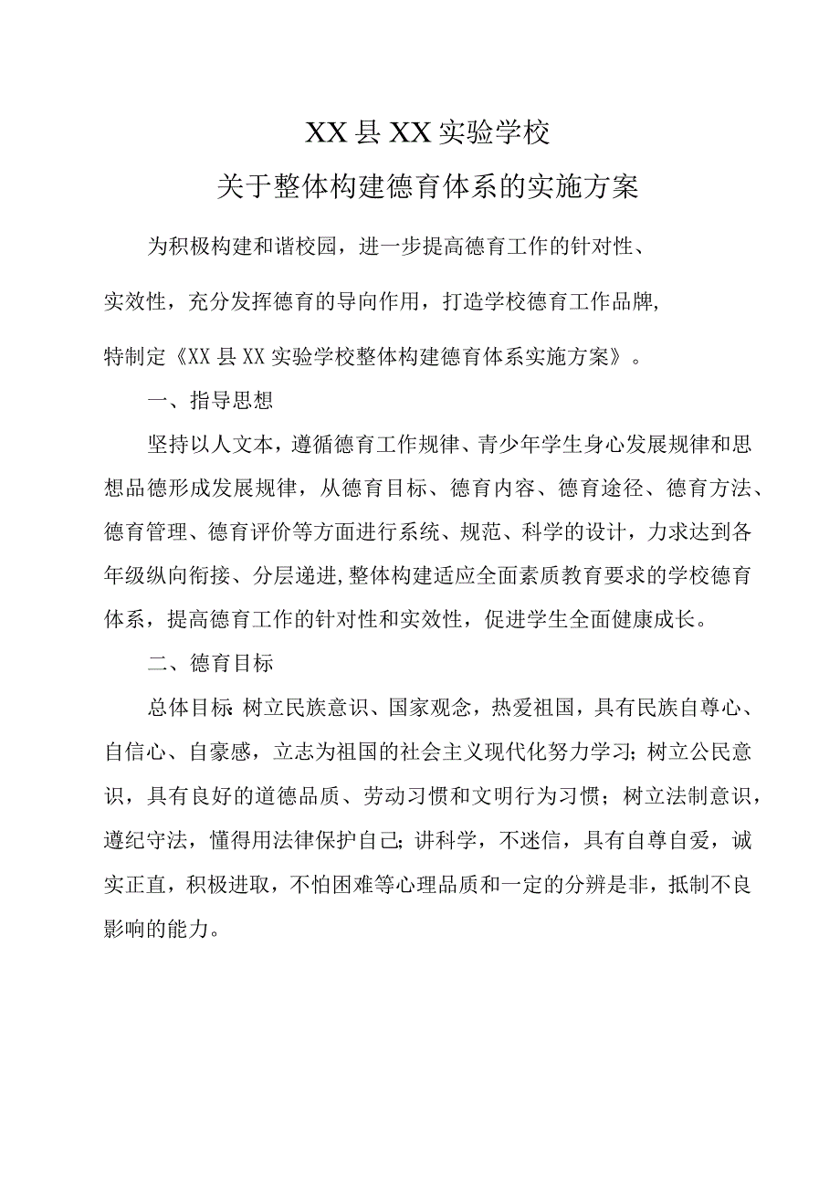 XX学校德育体系实施方案(全套汇编).docx_第1页