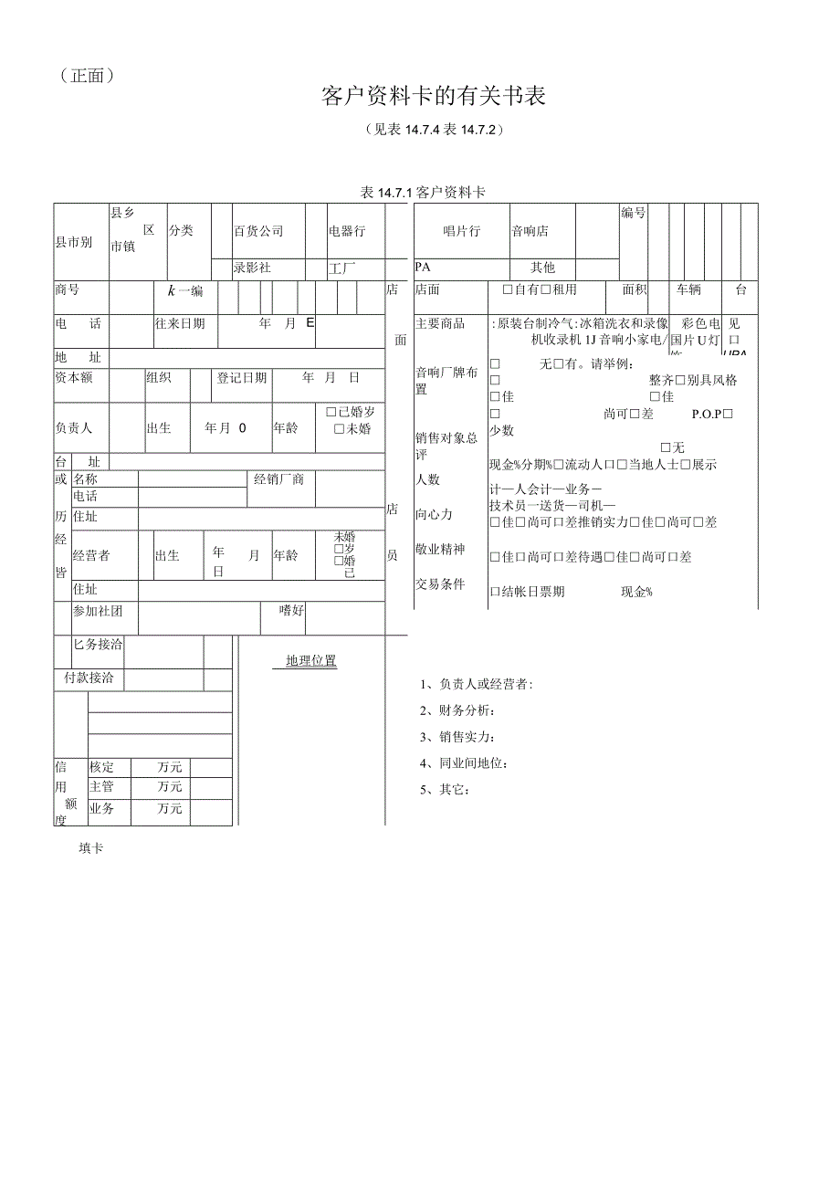 【最新】客户资料卡的有关书表.docx_第1页