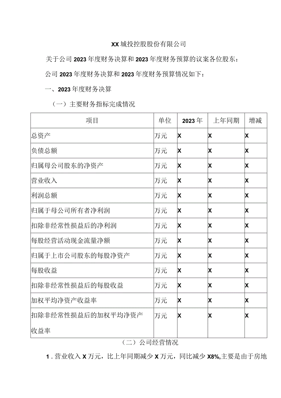 XX城投控股股份有限公司关于公司2022年度财务决算和2023年度财务预算的议案.docx_第1页