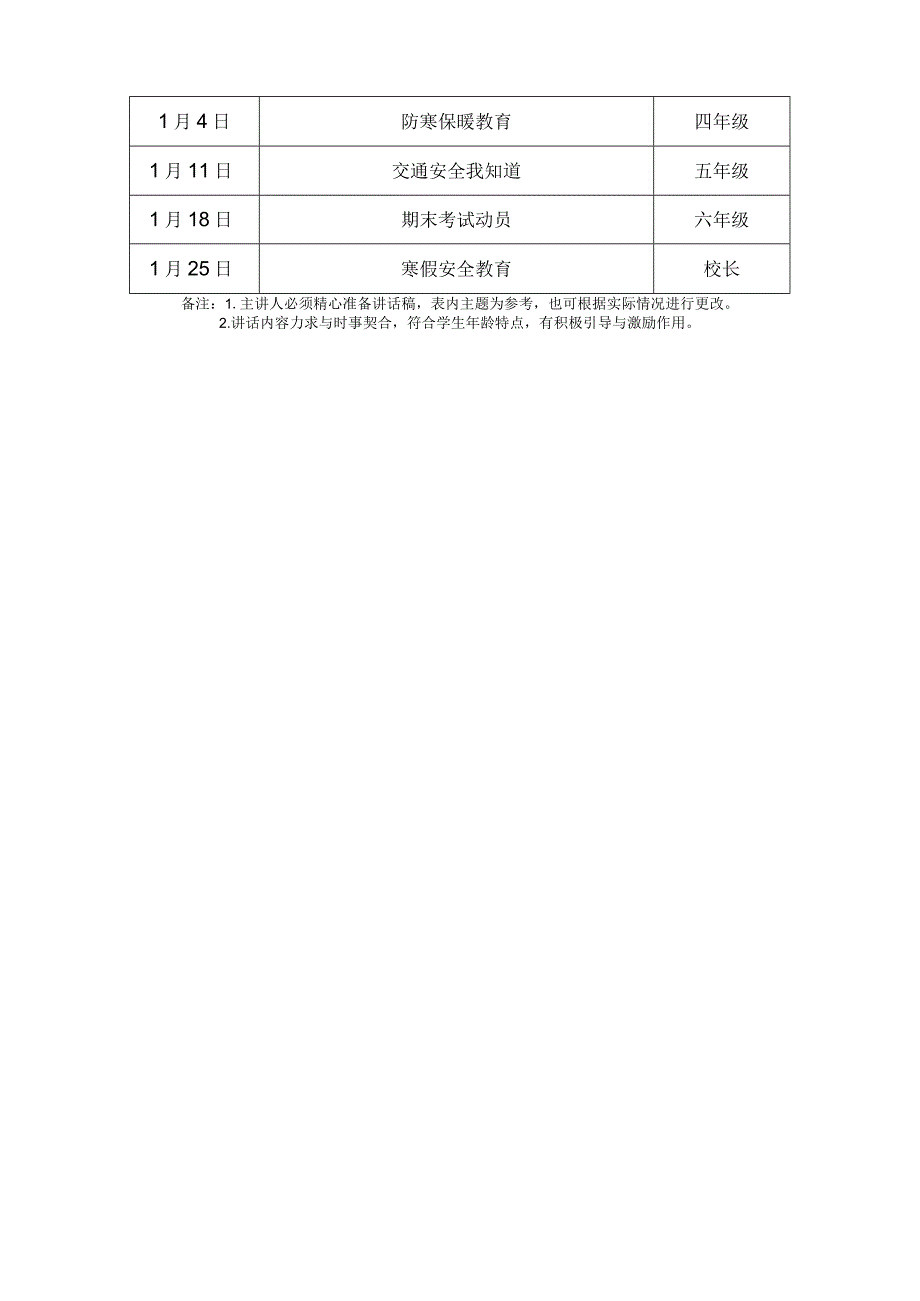 X学年度第一学期国旗下讲话安排表.docx_第2页