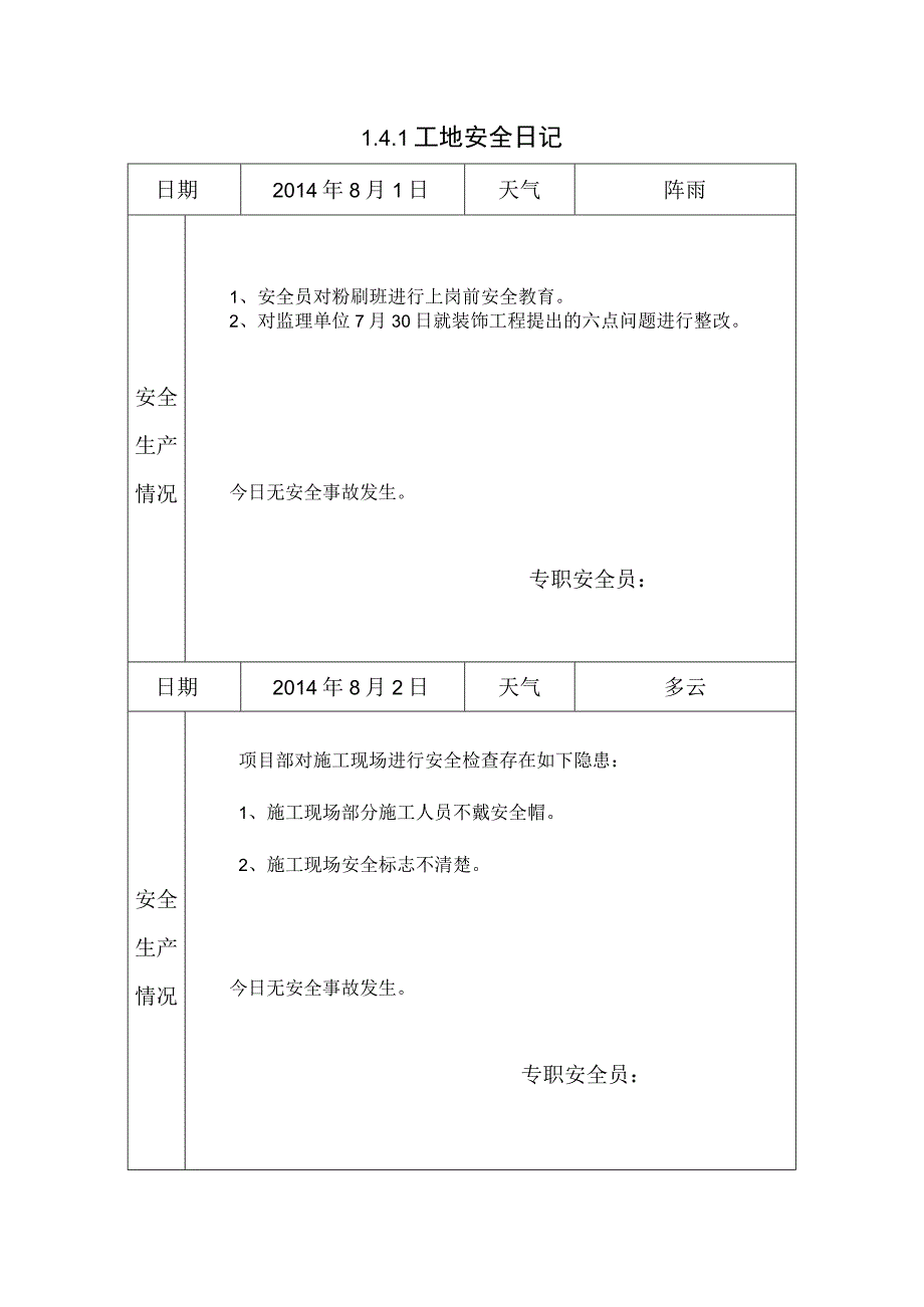 [施工资料]安全日记(10).docx_第1页