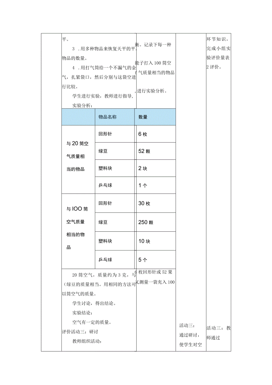 【大单元整体教学】教科版科学三上第二单元《空气》第5课 一袋空气的质量是多少 课时教案.docx_第3页